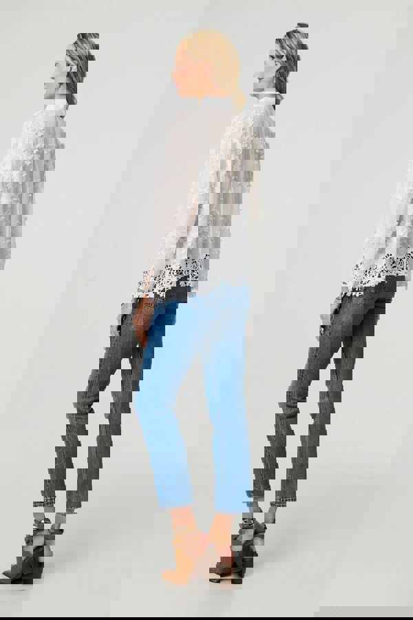 White | Embroidered Lace Long Sleeve Shirt
