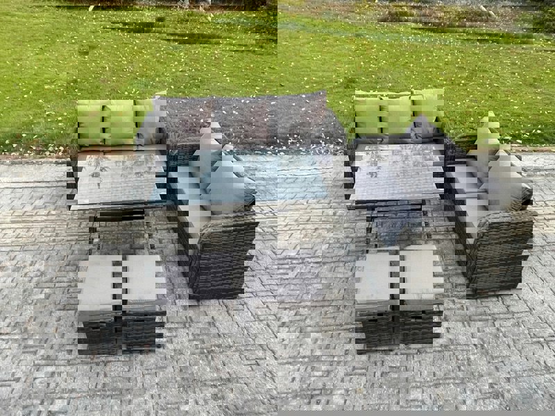 Fimous High Back PE Rattan Sofa Set Outdoor Garden Furniture Dining Table Set Love Sofa 3 Seater Sofa 2 Small Footstool