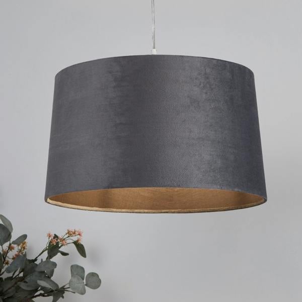 VELVET DRUM SHADE 40CM CHARCOAL