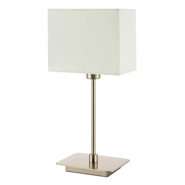 Contemporary Satin Nickel Bedside Table Lamp with White Cotton Fabric Shade Image 2