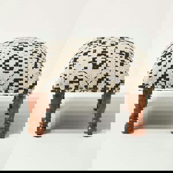 HOMESCAPES Reva Black Geometric Footstool