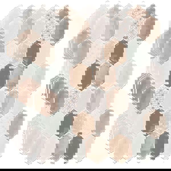 Honey  Hexa Brown Glossy 3D Tile Stickers 30.5 x 15.4cm  (12 x 6 in) - 12 pcs in a pack