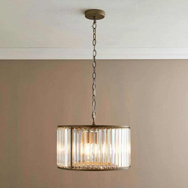 Pagazzi Lighting Resto Crystal & Antique Brass Pendant Ceiling Light