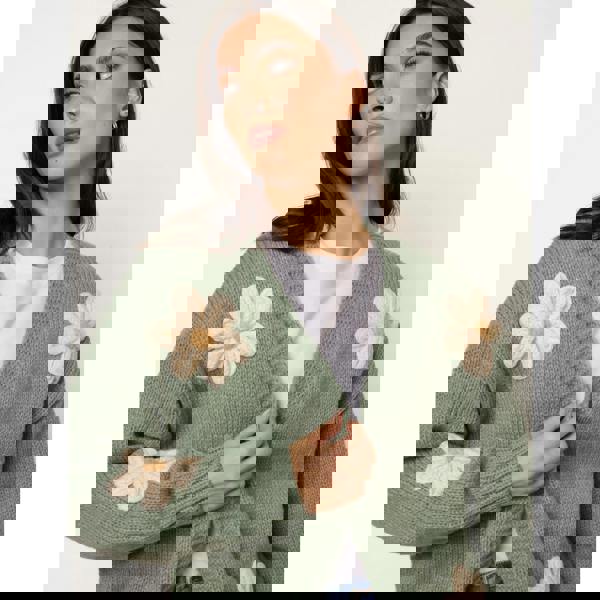 Blue Vanilla Daisy Large Flower Cardigan - Green