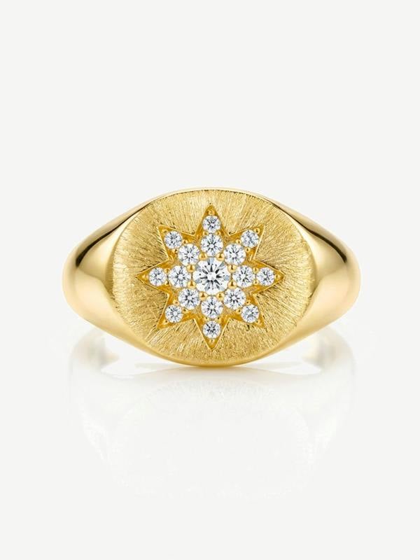 MUCHV Moissanite Star Signet Ring