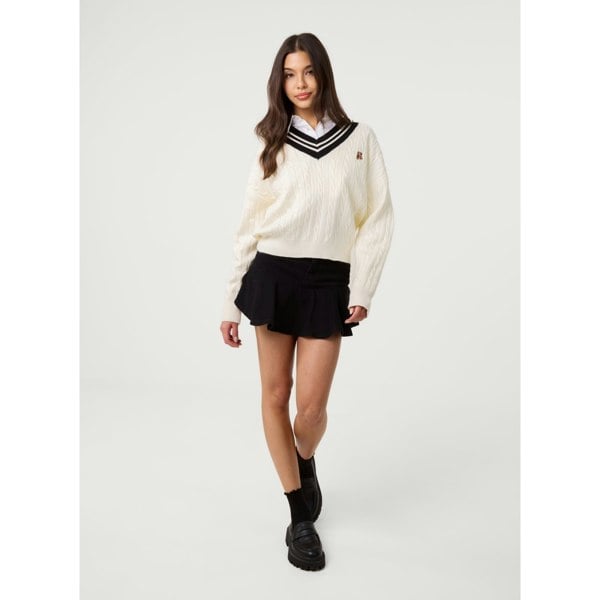 Pink Vanilla V Neck Cable Knit Teddy Jumper