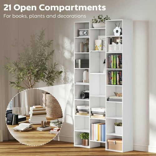 Wyld Haus Elpa Wooden White Twenty One Compartment Storage Bookcase