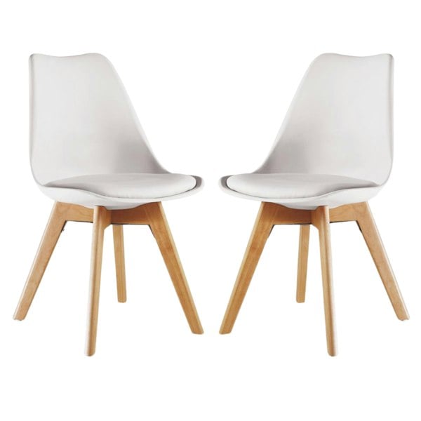 Life Interiors Set of 2 Scandinavian Dining Chairs with Leather Cushions Solid Wood Legs