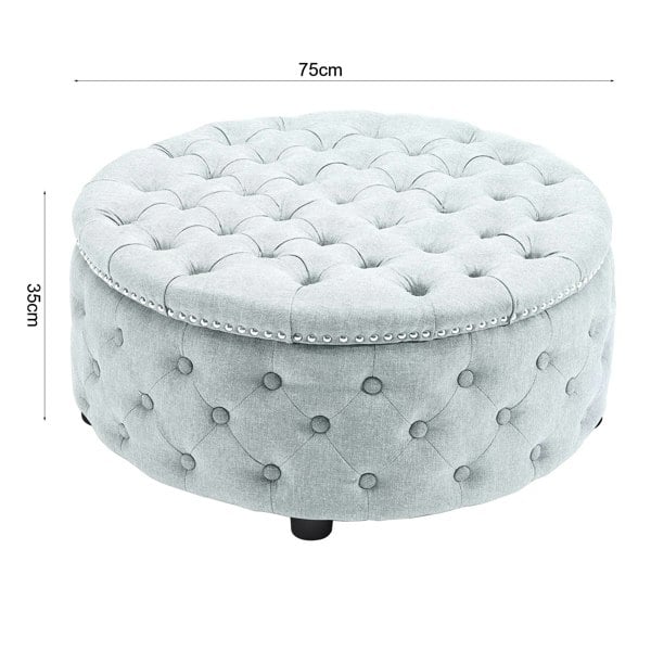 Dia 75cm Linen Tufted Round Cocktail Ottoman with Solid Wood Footstools Living and Home