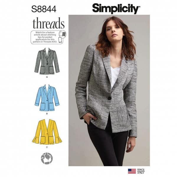 Simplicity Sewing Pattern 8844, Jackets for Women, H5 (6-8-10-12-14) - Intermediate