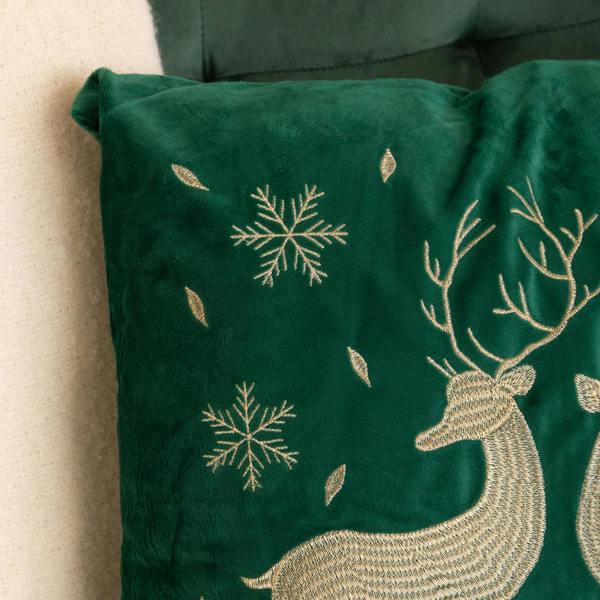 Samuel Alexander 44cm Emerald Green & Gold Reindeer Decorative Christmas Cushion