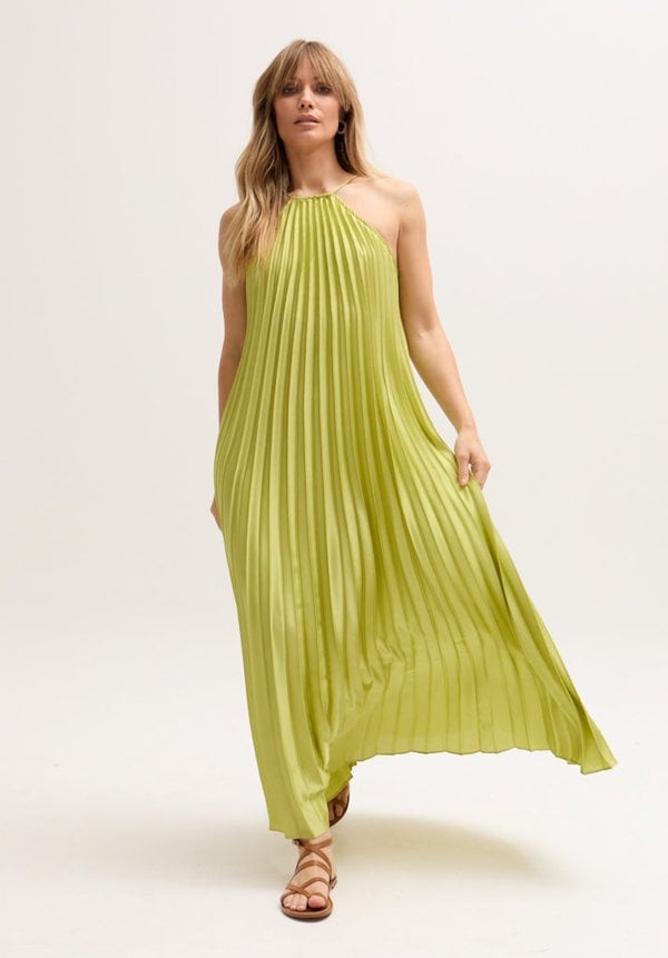 Philomena Halter Neck Pleated Maxi Dress In Green - image 1