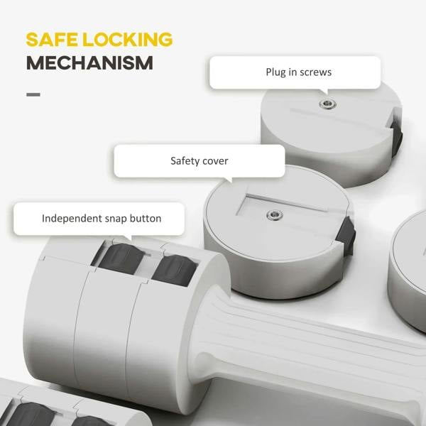 White dumbbell close-up of safe locking mechanism and safety cover