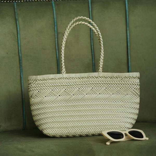 Woven Leather Basket Buttermilk