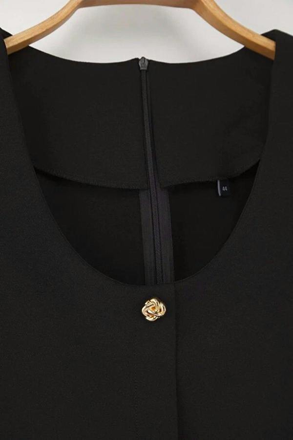 WOVCOR Pool Neck Button Detail Long Sleeve Mini Woven Plus Size Dress
