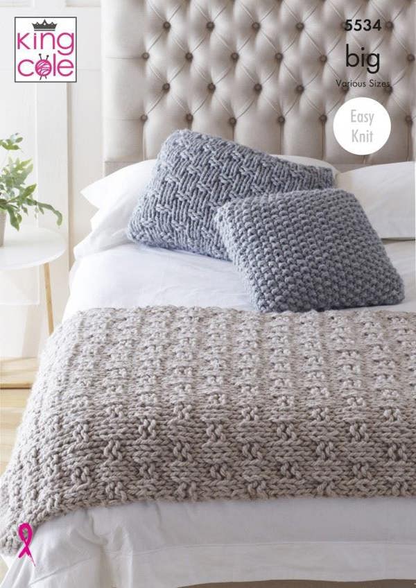 King Cole Big Value Big Knitting Pattern 5534, Cushions, Blankets One Size - Easy