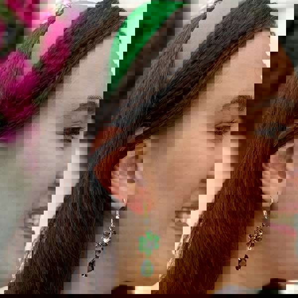 Green Flower Drop Earrings, Green Drop Earrings, Green Earrings, Green Crystal Earrings, Green Flower Earrings