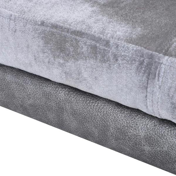 Grey PU-covered pet sofa bed seat cushion close-up with textured surface