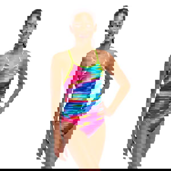 Funkita girls lost ocean diamond back swimsuit in multicolored tie-dye with neon accents