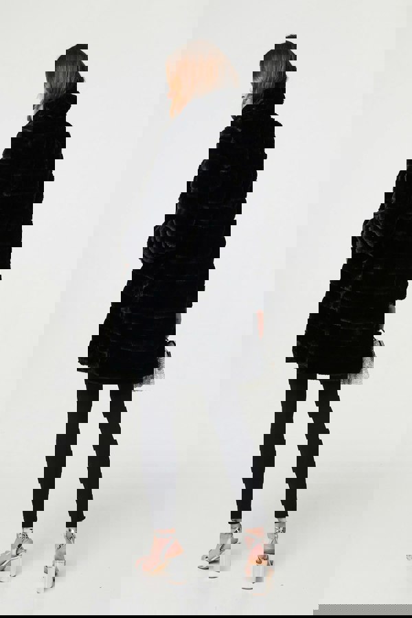 Black | Faux Fur Thigh Length Coat
