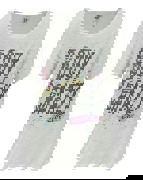 Junk Food Clothing Womens Off-White Scribbles And Splashes Print Short Sleeved T-Shirt