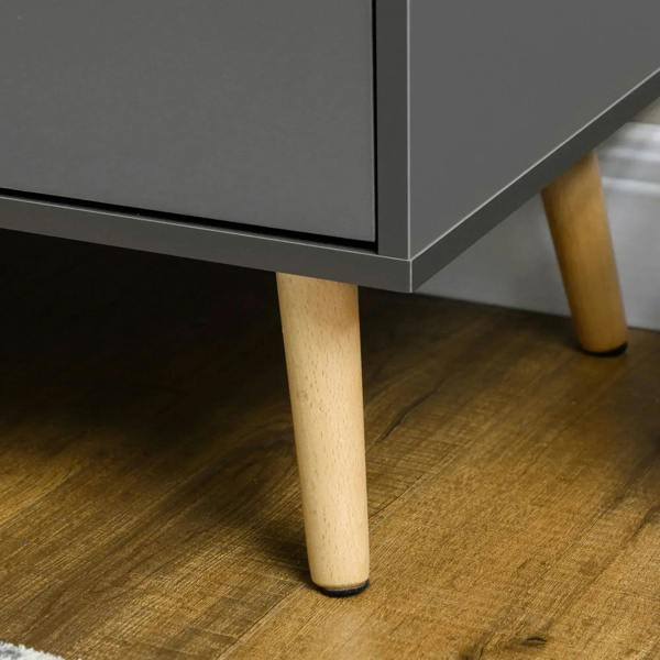 Dark grey sideboard on four tapered light-wood legs