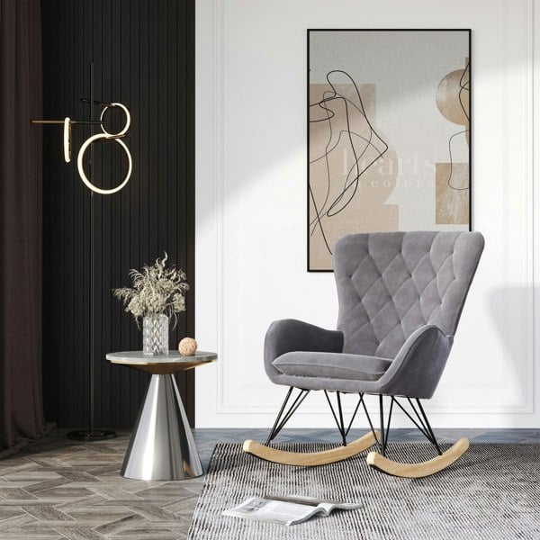 103cm Green Velvet Rocking Chair Padded Seat for Living Room Rocking Chairs Living and Home
