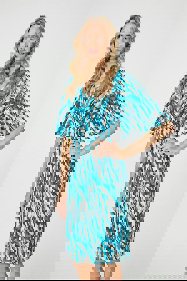 Green | Printed 1/2 Angel Sleeve Faux Wrap Dress