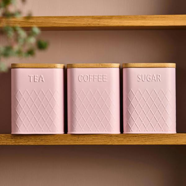 Cooks Professional 3 Piece Embossed Kitchen Storage Set with Bamboo Lids | Pink
