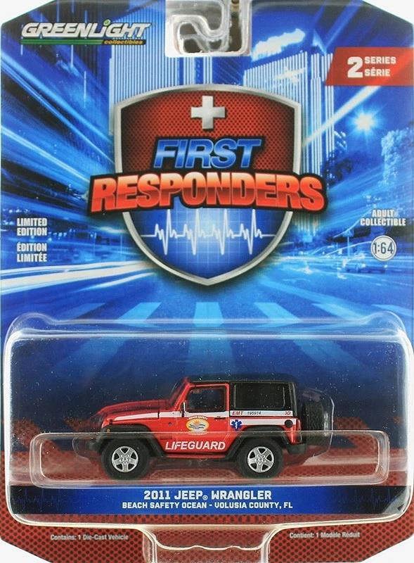 MCSlots 2011 Jeep Wrangler  Florida Beach Safety Ocean Rescue 1:64 Greenlight 67060E