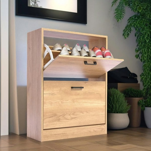 Rafaelo Mobilia 2 Drawer Shoe Storage Cabinet Pine