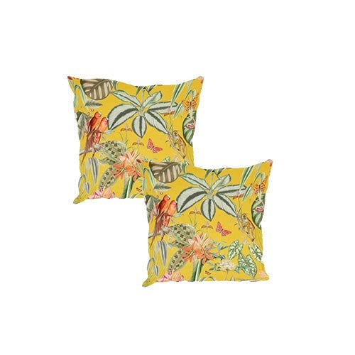 ISTOOLS Premium Zen Floral Footstool Ottoman – Yellow Bird Print Pouffe Footrest for Living Room Decor