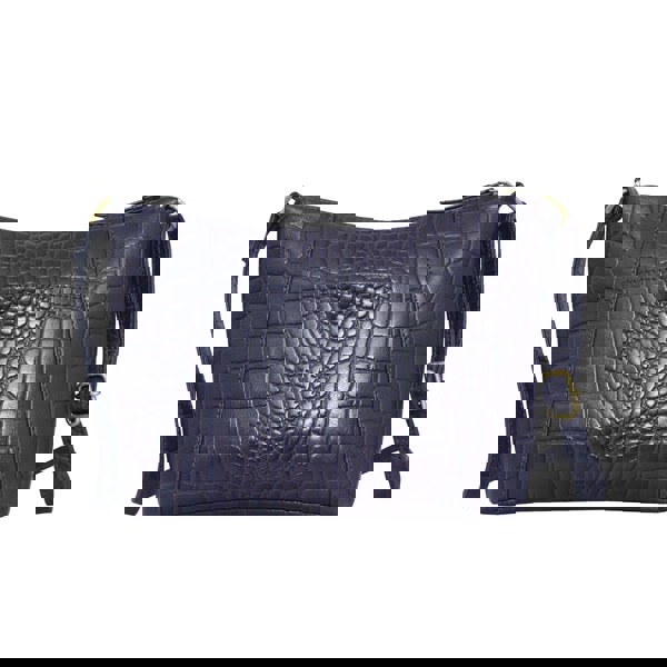 Assots London 'CAROL' Navy Croc Real Leather Designer Crossbody Shoulder Bag