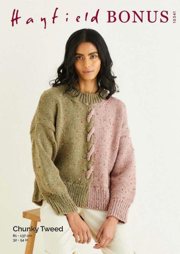 Hayfield Bonus Chunky Tweed Knitting Pattern 10341, Sweaters for Women, 32 - 54 Inches