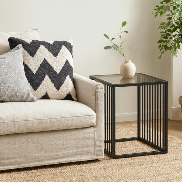 Wyld Haus Porto Organic Black Metal Side Table with Clear Glass Top