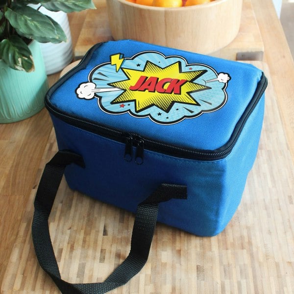 Personalised Memento Company Personalised Superhero Blue Lunch Bag