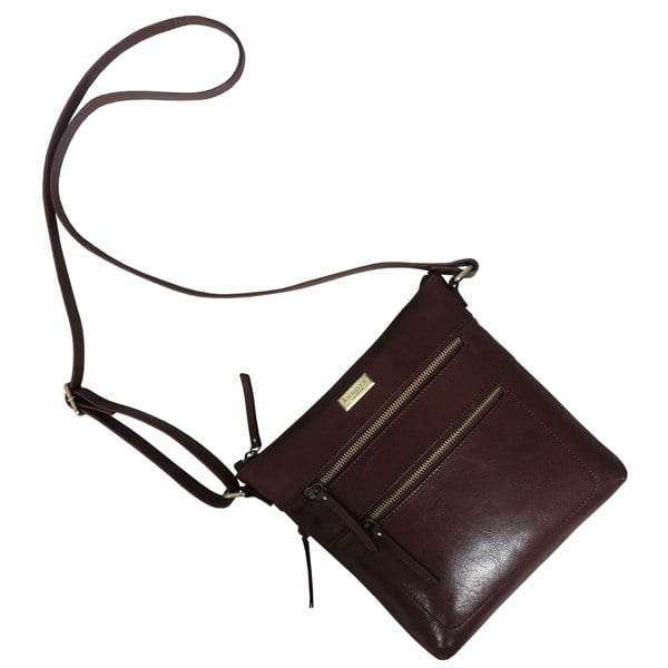 Assots London 'CORI' Brown Polished VT Real Leather Crossbody Bag