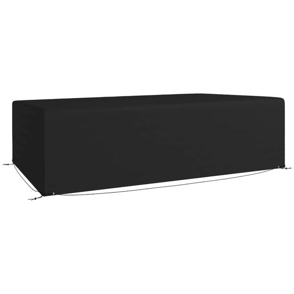 Black rectangular patio furniture cover with elastic hem and side grommets