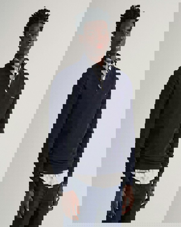 GANT Mens Cotton Pique Half Zip Jumper - 433 Evening Blue