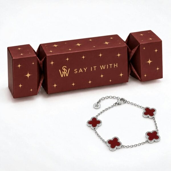 Say It With *LIMITED EDITION* Burgundy Clover Christmas Cracker - Silver