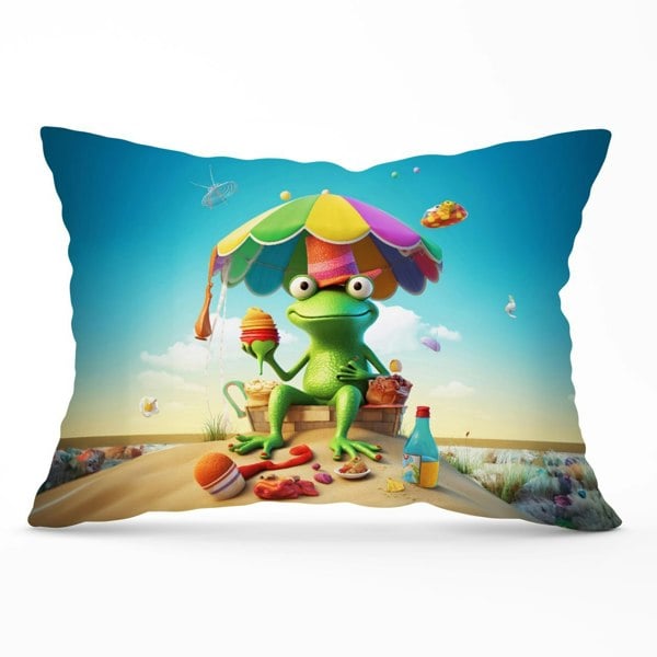 Warren Reed Frog On A Beach Holiday Cushions