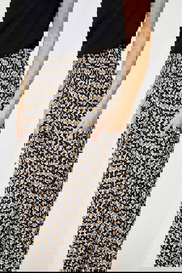 Black | Mosaic Print Shirred Harem Pants