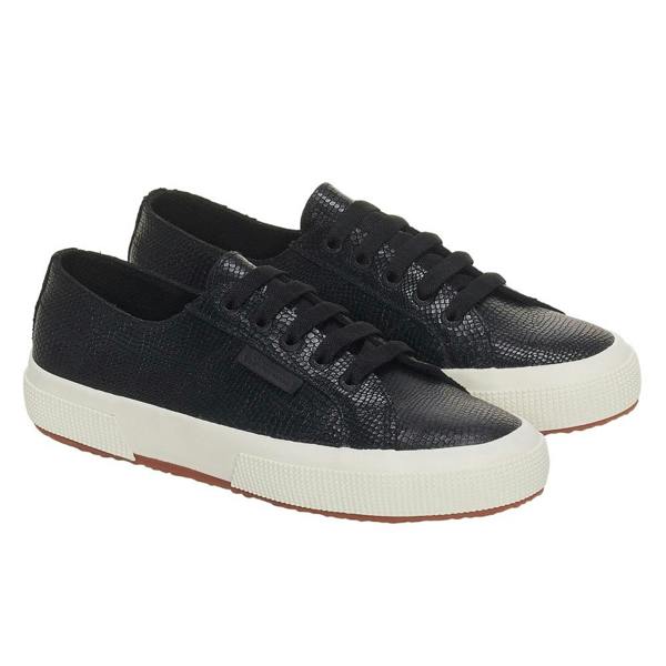 Superga Womens/Ladies 2750 Snake Print Grain Leather Trainers - Black/Avorio - 