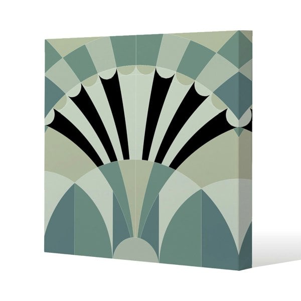 Benjamin Tate Design Green Geo Arches Slim Style Canvas Print  40x40cm , 15mm Slim Real wood.