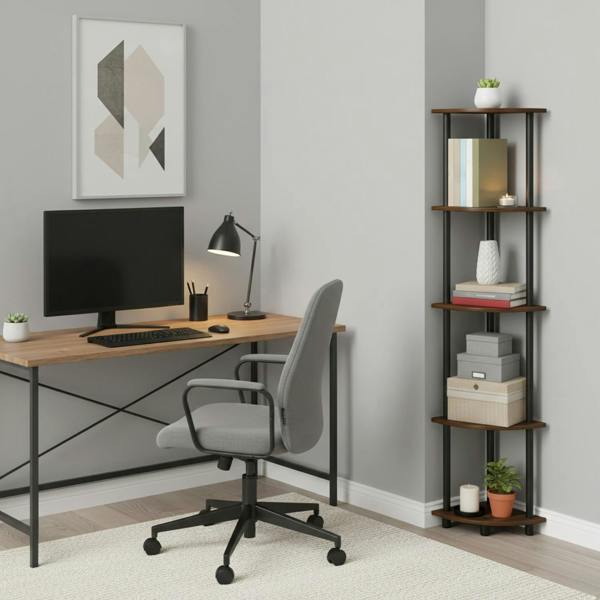 WALPLUS Turn-N-Tube 5 Tier Corner Display Rack Multipurpose Shelving Unit, Columbia Walnut/Black perfect for organized storage and display