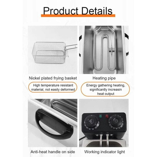 Havendro 4L Commercial Electric Deep Fryer Fat Chip Frying Pan & Basket Stainless Steel