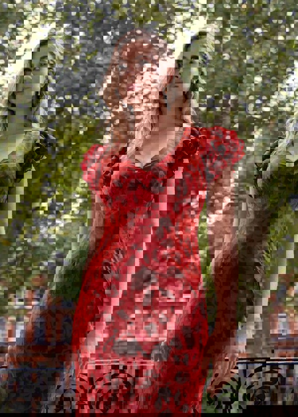 Gini London Red V Neck Floral Print Ruffle Maxi Dress