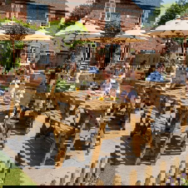 Arbor Garden Solutions Victoria Space Saving Picnic Table and Benches Set With Backrest - Rustic Finish