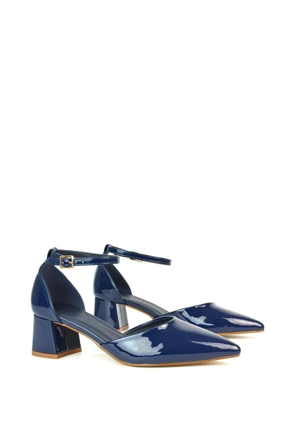 XY LONDON Low Block Heel Court Shoes With Pointed Toe