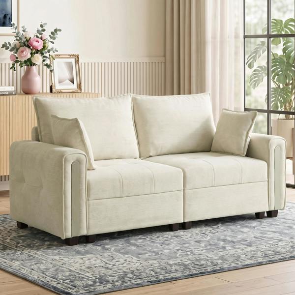 HOMCOM  2 Seater Sofa with Lift-Up Storage, 168 cm Velvet Couch, Beige